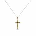 Load image into Gallery viewer, Gold cross pendant on a thin figaro chain against a white background