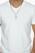 Load image into Gallery viewer, Figaro and Cross in 14K White Gold 5mm Figaro Chain, Length options: 18" & 20" Unisex