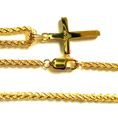 Load image into Gallery viewer, 14K Solid Gold Small Cross Pendant Necklace 2mm Wheat Chain 20" – Cross Necklace for Men, Women & Teens