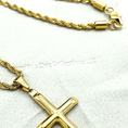 Load image into Gallery viewer, 24K gold rope chain with cross pendant, showcasing superior craftsmanship and luxurious shine.