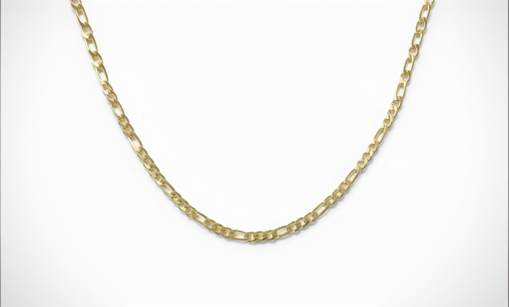 24K gold filled Figaro chain necklace, 4mm width, 18 inches, featuring alternating link patterns for timeless elegance.