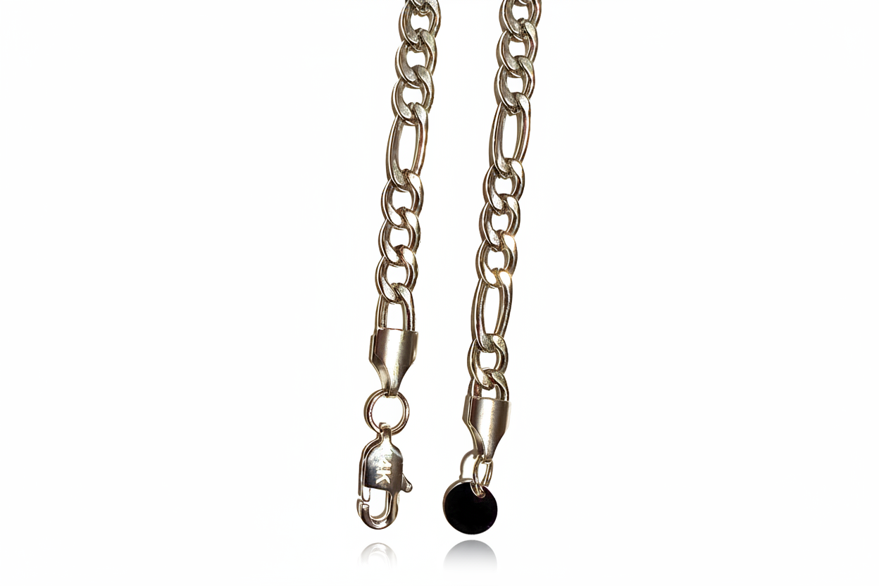 Figaro Link Chain in 14K White Gold – 5mm, Unisex, Durable Strong Clasp