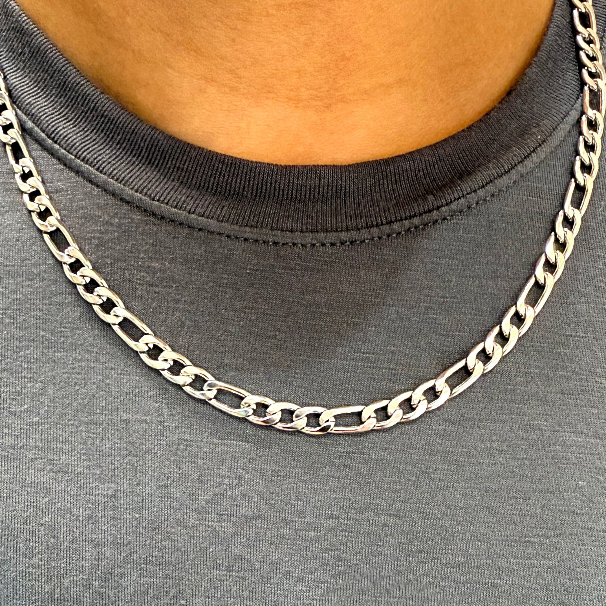 Figaro Link Chain in 14K White Gold – 5mm, Unisex, Durable Strong Clasp