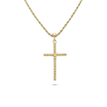 Load image into Gallery viewer, 14K Solid Gold Rope Cross Pendant & 1.3mm Rope Chain, 20" – Ball Bail Design, Lobster Clasp Closure
