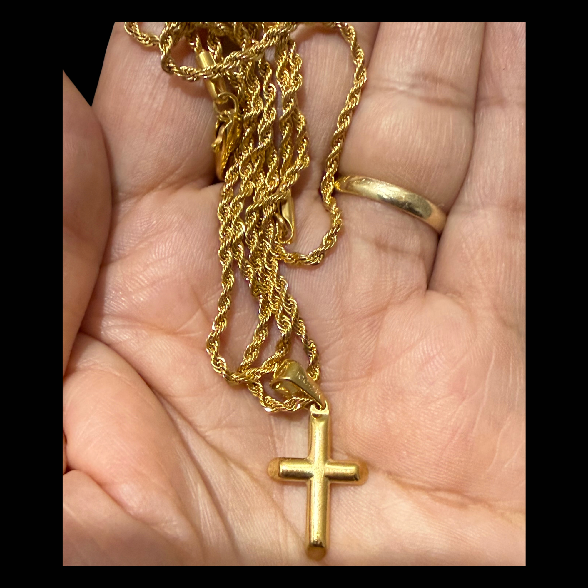 Rope Chain in 24K Yellow Gold with Small Cross - 18",20" - Unisex