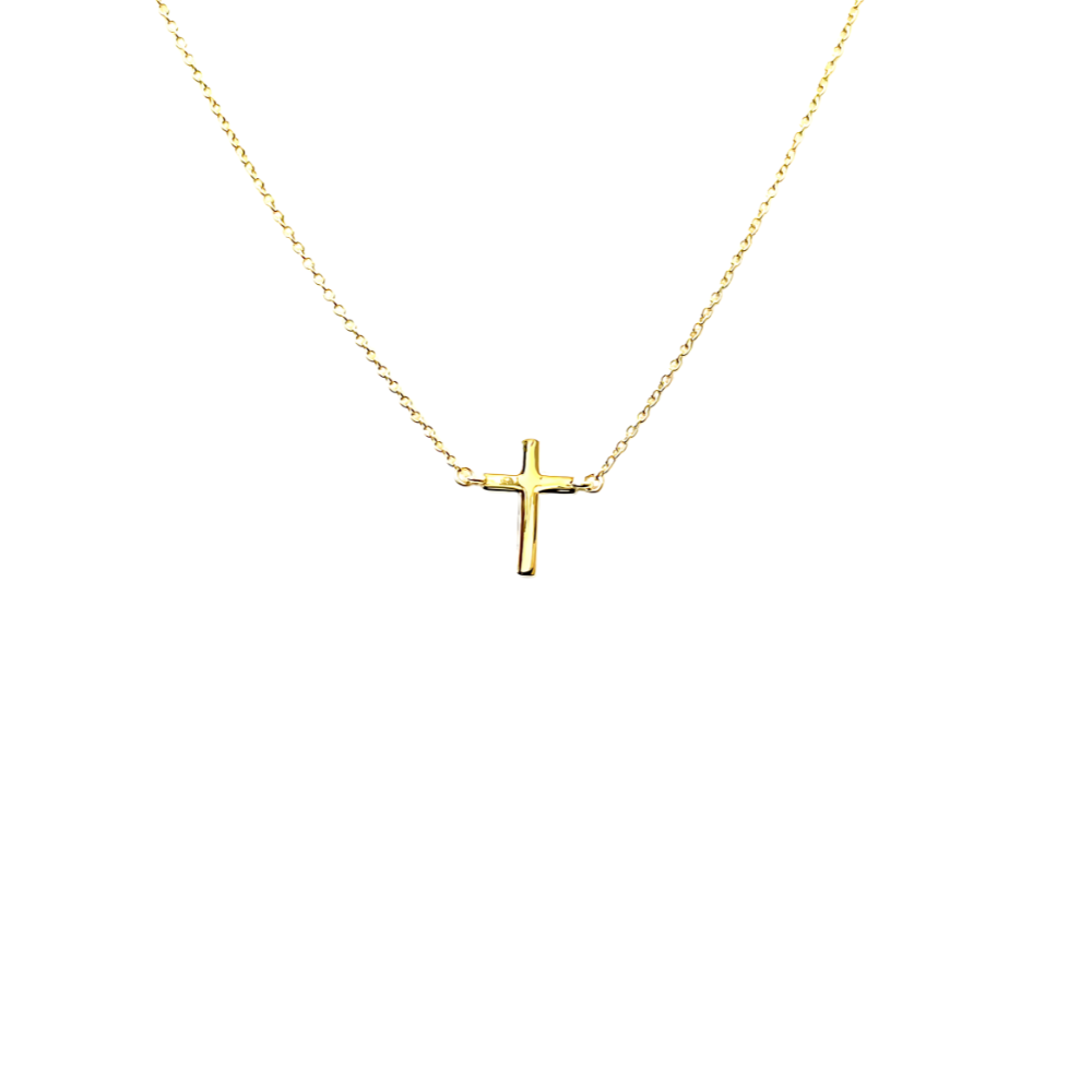 Dainty Cross Pendant Necklace in 14K Yellow Gold, Ideal Gift for Her - 18"