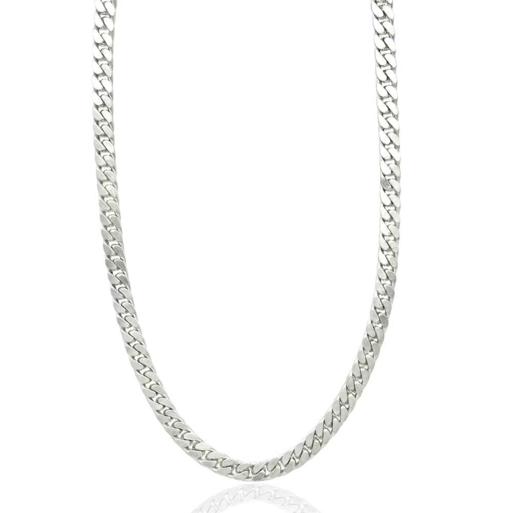 Miami Cuban Link Chain 14K White Gold Filled – 7mm, 22", Box Lock with Safety Latches