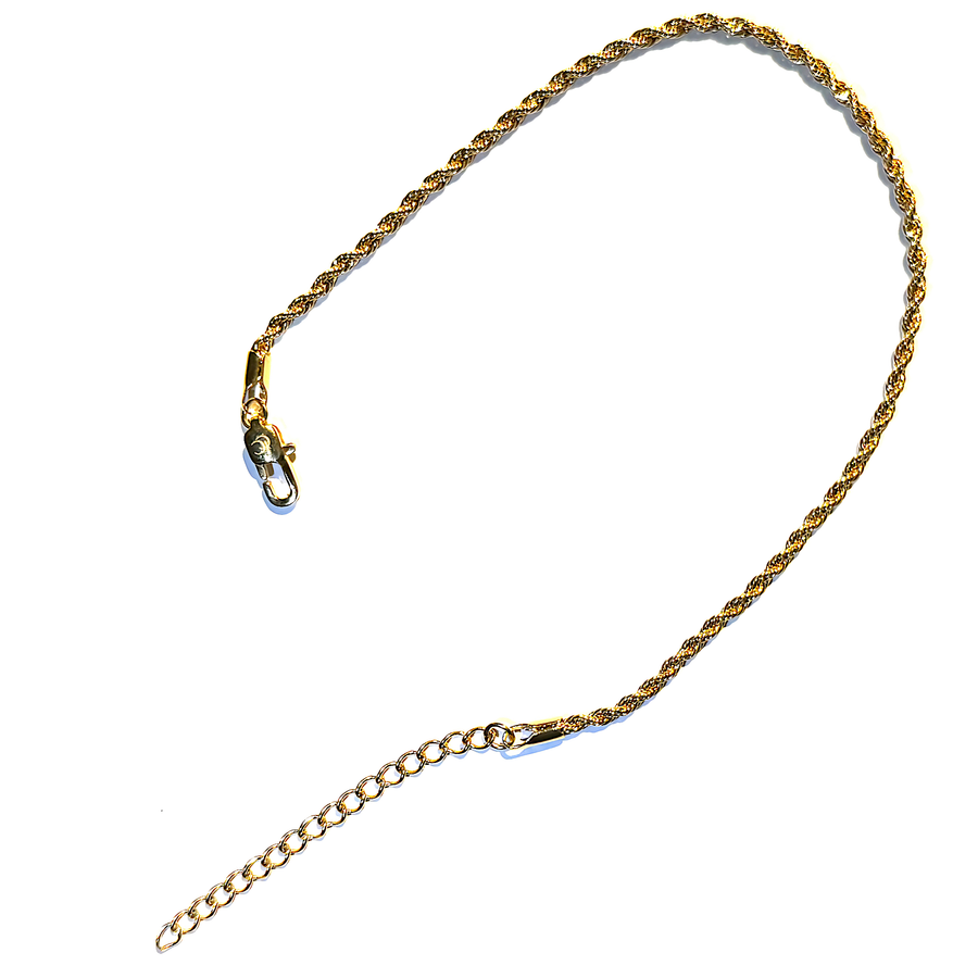 Rope Anklet Bracelet in Real 24K Gold (8–10”)