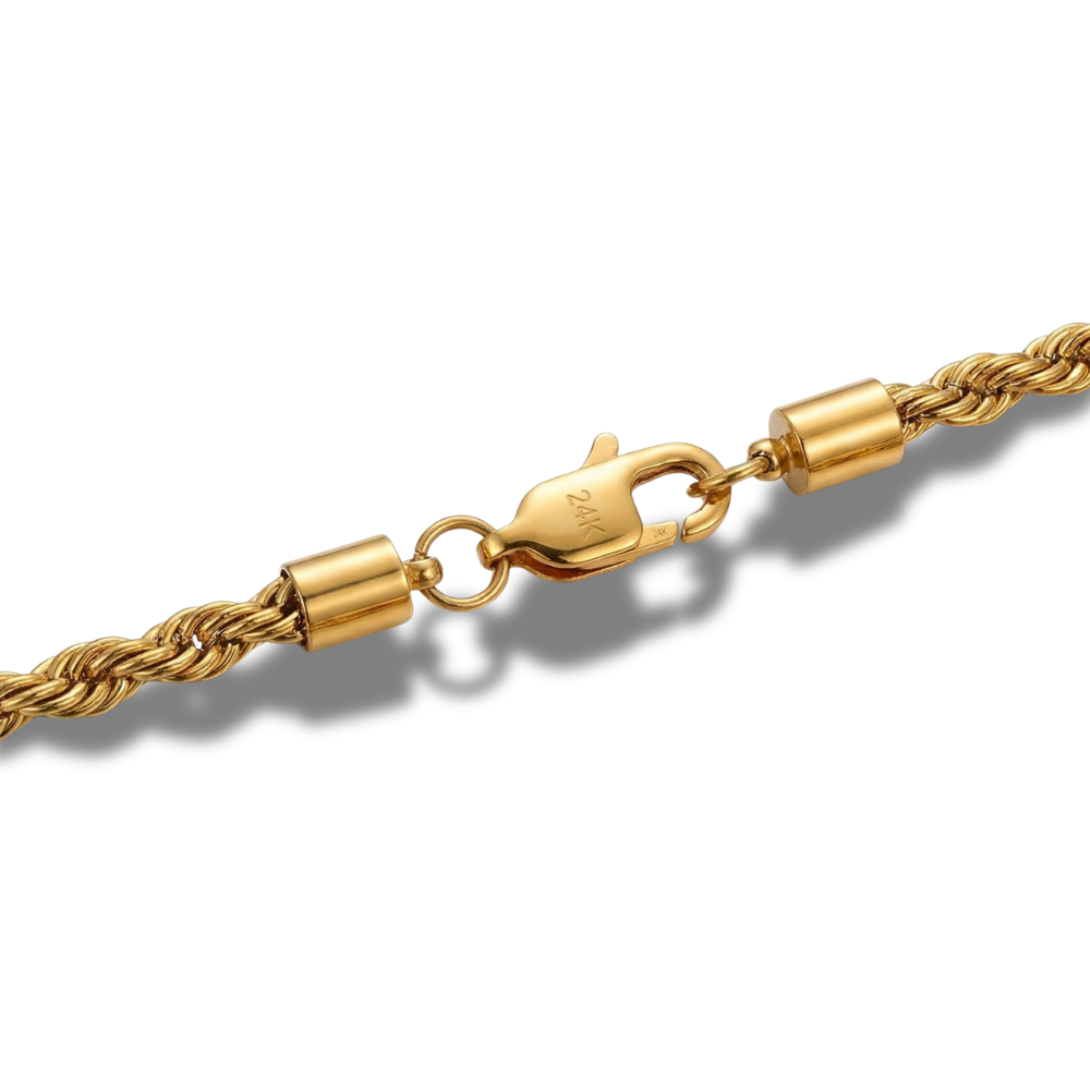 3mm Miami Diamond-Cut Rope Chain – 24K Gold Plated 18", 20"