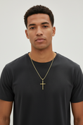Load image into Gallery viewer, 14K Solid Gold Rope Cross Pendant & 1.3mm Rope Chain, 20" – Ball Bail Design, Lobster Clasp Closure
