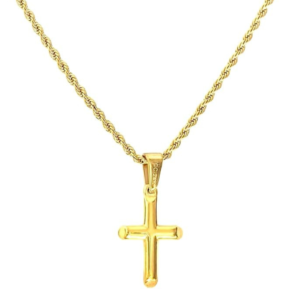 Rope Chain in 24K Yellow Gold with Small Cross - 18",20" - Unisex