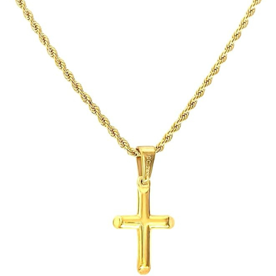 Rope Chain in 24K Yellow Gold with Small Cross - 18",20" - Unisex