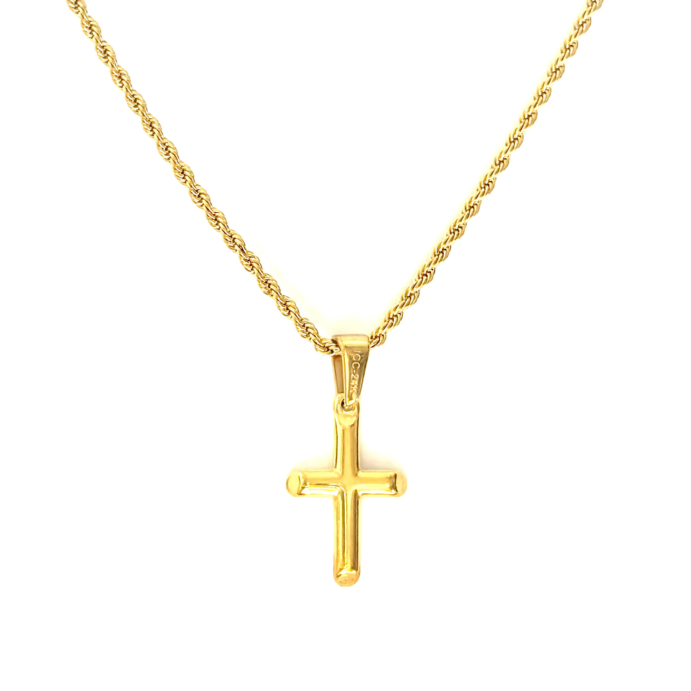 Rope Chain in 24K Yellow Gold with Small Cross - 18",20" - Unisex