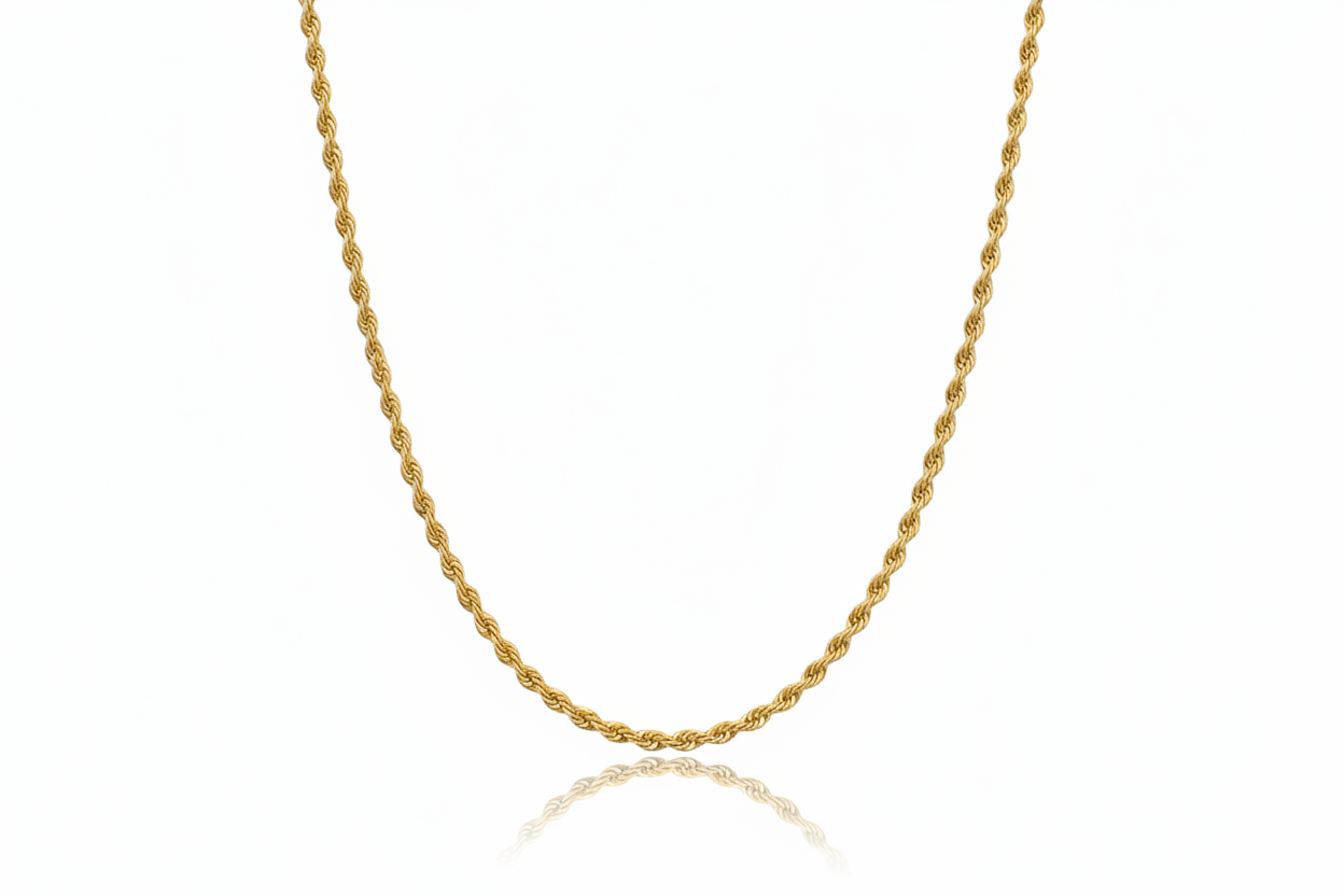 Rope Chain in 24K Yellow Gold- 2mm 18",22",24" - Unisex