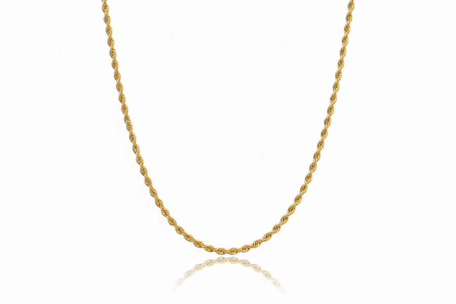 Rope Chain in 24K Yellow Gold- 2mm 18",22",24" - Unisex