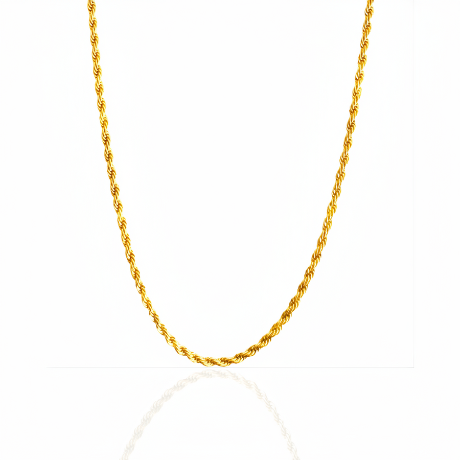 3mm Miami Diamond-Cut Rope Chain – 24K Gold Plated 18", 20"