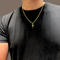 Load image into Gallery viewer, 14K Solid Gold Small Cross Pendant Necklace 2mm Wheat Chain 20" – Cross Necklace for Men, Women & Teens
