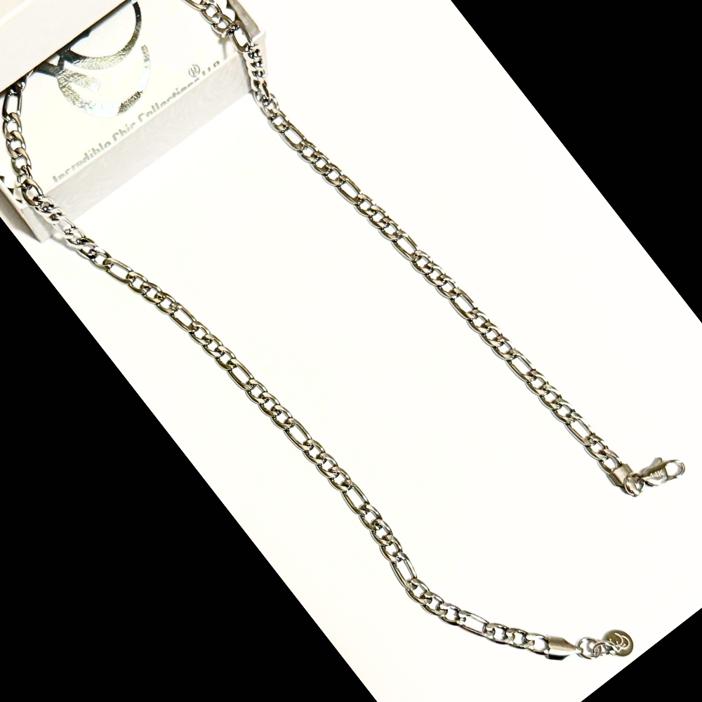 Figaro Link Chain in 14K White Gold – 5mm, Unisex, Durable Strong Clasp