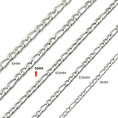 Load image into Gallery viewer, Comparison of chain widths showing 5mm Figaro chain among 3mm, 3.5mm, 4.5mm, and 6mm options for jewelry design.
