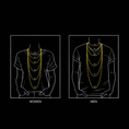 Load image into Gallery viewer, Illustration showing necklace lengths on women and men, featuring stylish gold chains in various lengths.
